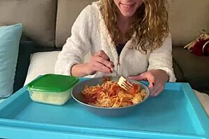 Blonde swallows monster cum load!