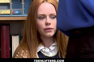Cute redhead ella hughes gets caught shoplifting, searched and fucked by security