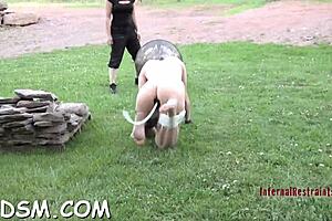 Redhead goddess slave masturbates with toys in hardcore bdsm