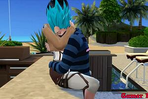 Mikasa seduces Vegeta during a cooking lesson, promising better sex than Bulma