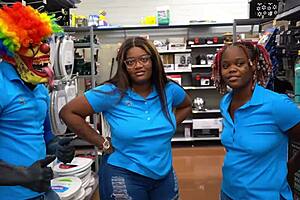 Lesbian workers at wally world engage in public masturbation and outdoor pussy play