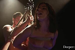 bound brunette takes rough deepthroat and blowjob in bondage compilation