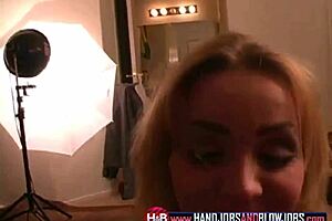 Blonde teen 18+ gives POV blowjob and handjob. Clothes ripped before facial cumshot.