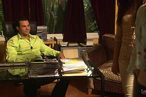 couples therapist guides lesbian teens to fuck on sofa