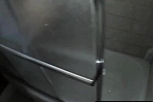 Hot Brunette Babe Showers Solo in Bath Sucking Tits and Taking Cumshot