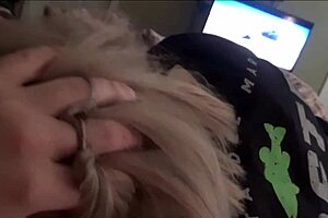 Blonde milf deepthroats cock suggestively