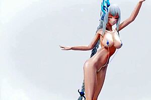 a kawaii girl strikes in a micro bikini by the sea breeze