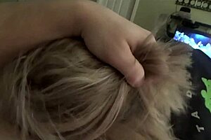 Blonde milf deepthroats cock suggestively