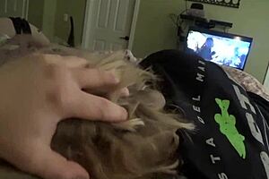 Blonde milf deepthroats cock suggestively