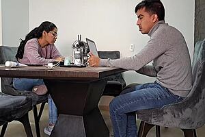 my cousin gets so horny during my university work, craving my cock in her pussy