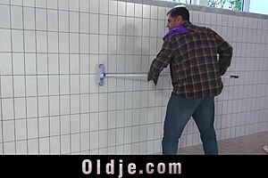 Disturbing old stepdad during pool cleaning session