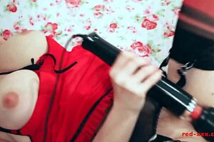 Red XXX teases solo with her Hitachi vibrator, wanna watch her buzz?