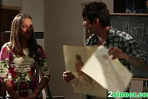 Teacher Confronts Brunette in Intriguing Class Encounter