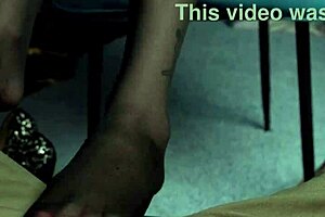 Eva's wild office romp with subordinate, butt plug, and footjob 😈