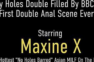 Wild asian pornstar maxine x tries first double anal in hot threesome.