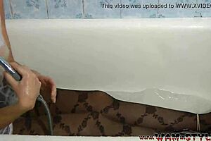 Sexy wetlook in shower with pantyhose.