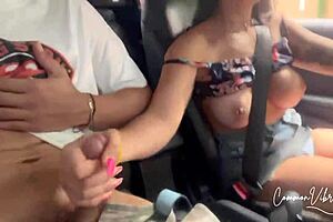 Latina Couple Shares Deepthroat Session in Outdoor Car