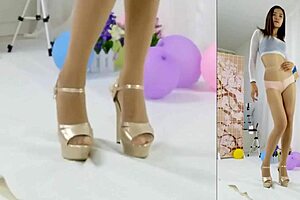 asian dancer teasing in tight pantyhose and cute panties