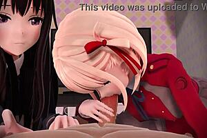 Chisato and takina have bitch fun with cock in mmd