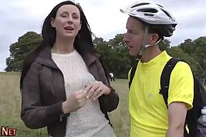 British milf in high heels and stockings enjoys oral and facial in european setting