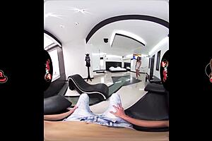 Tattooed Blonde Latina Babe Works Out in VR Reality Scene