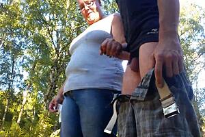 Outdoor handjob fun with a sexy twist