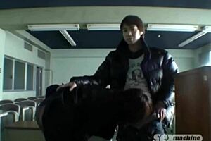 the petite asian teen eagerly gives blowjob and eats cum