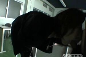 the petite asian teen eagerly gives blowjob and eats cum