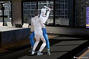 She rides him in cowgirl position, fucking wildly.