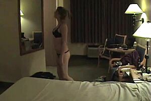 A brunette babe in sexy lingerie fucks hardcore with closeup views of natural tits and pussy