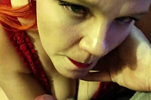 My redhead wife gives sloppy blowjob!