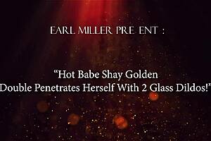 blonde beauty shay golden explores with two glass toys