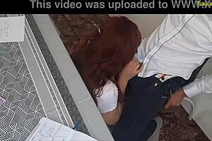 Redhead teen student swallows teacher's cum after sexy exam!