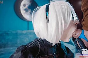 nier 2b cosplay girl sucks cock and takes it in her ass homemade