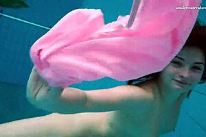 Small-Tits Brunette Teen Liza Bubarek Swims Underwater in Bikini