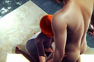 Hentai - gwen blowjob and fucked with creampie in a public bath - japanese asian manga anime game porn