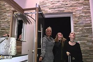 girls orgasm in sauna threesome pussy play