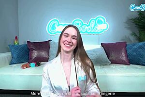 amateur teen on webcam in lingerie gets wet fingering her pussy with a huge dildo until orgasm