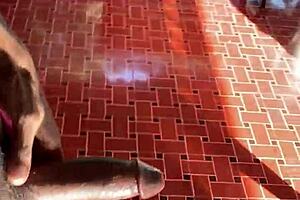 Naughty hairy guy takes big cock in ass on balcony