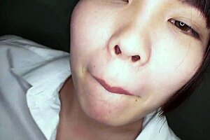 Sumire in uniform gives a blowjob