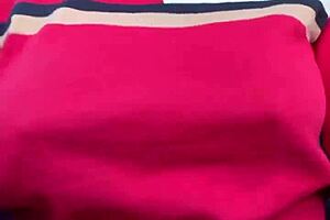 Wow, busty ebony rubs huge areolas outside!