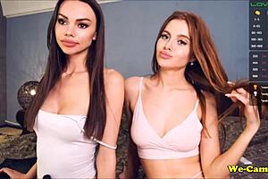 horny camgirls strip naked and topless, comparing their boobs on webcam