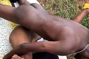 Outdoor Homemade Scene With Ebony Cheerleader