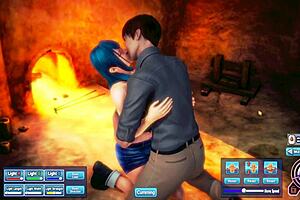 blue haired beauty touches herself in hentai style