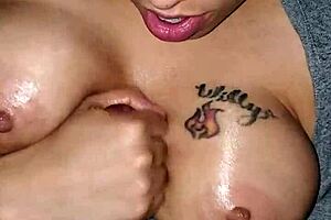 Stroking that big dick with my hands.