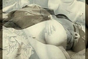 Vintage lesbians loving nature in outdoor threesome