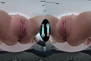 Big tit babe enjoys blowjob and fucking in VR with cumshot.