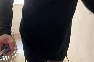 girl in crossdressing outfit exposes herself in office hallway