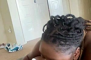 Ebony bbw gives sloppy blowjob to monster cock 😈