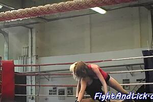 European beauties engaging in wrestling and kissing